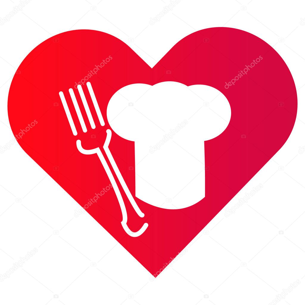 Cooking icon - heart with hat and fork.
