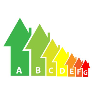 Enerji etiketleri ile ev beyaz arka plan üzerinde
