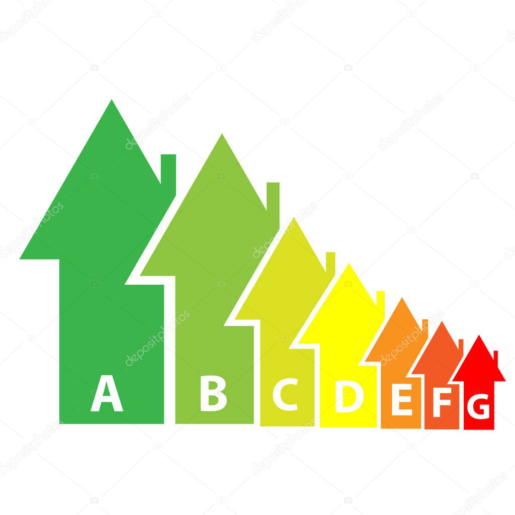 Energy labels with home on white background
