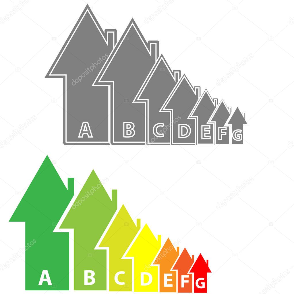 Energy labels with home on white background. 