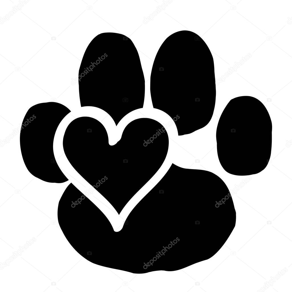 Dog paw symbol isolated on white background.