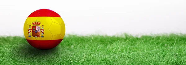 Panorámico Césped Verde Aislado Sobre Fondo Blanco Pelota Fútbol Con —  Fotos de Stock