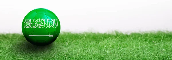 Erba Verde Panoramica Isolata Sfondo Bianco Pallone Calcio Segnalato Arabia — Foto Stock