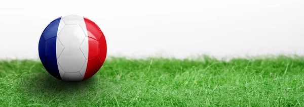 Panorámico Césped Verde Aislado Sobre Fondo Blanco Pelota Fútbol Con — Foto de Stock