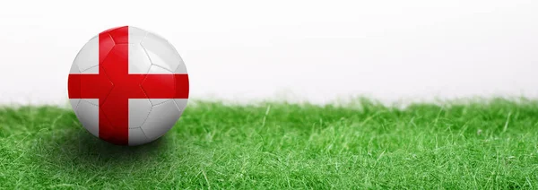 Panoramic Green Grass Isolated White Background Flagged Soccer Ball England — Stock Photo, Image