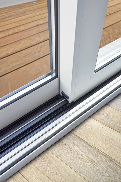 Sliding Glass Door Detail Rail Embed Floor — Stock Photo, Image