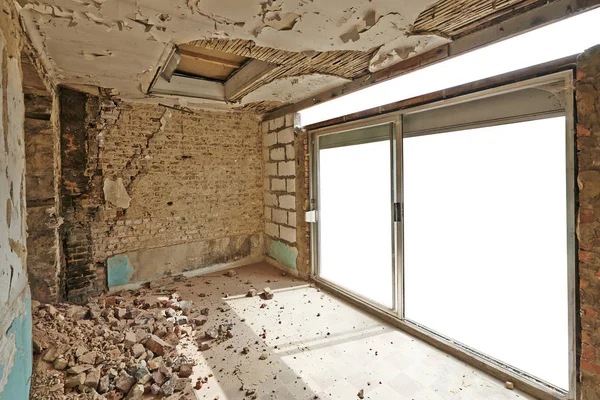 Demolición Una Casa Bien Abandonada Vieja Puerta Corredera — Foto de Stock