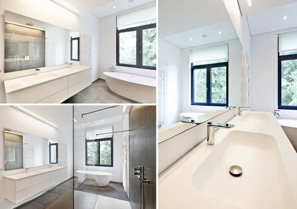 Bathtub Corian Faucet Shower Tiled Bathroom Detail Close Shower Drain — Stockfoto