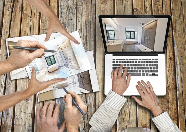 Zakenman Dragen Een Wit Overhemd Groene Stropdas Werken Zijn Laptop — Stockfoto