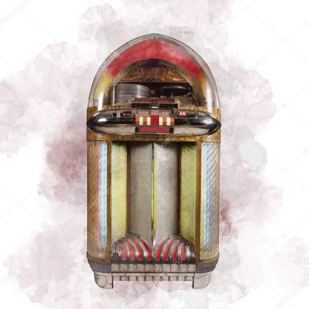 sketch of a Old jukebox music player