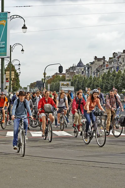 Brussel België September 2014 Fietser Joggers Skateboarder Paarden Wandelaars Genieten — Stockfoto