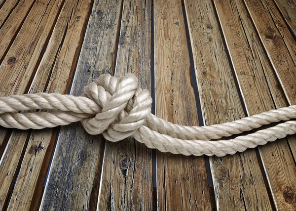 Close Twisted Rope Rustic Wooden Textured Table — Stock Photo, Image