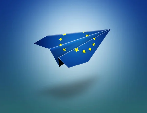 Origami Aereo Carta Volante Con Bandiera Europea Percorso Ritaglio Piano — Foto Stock