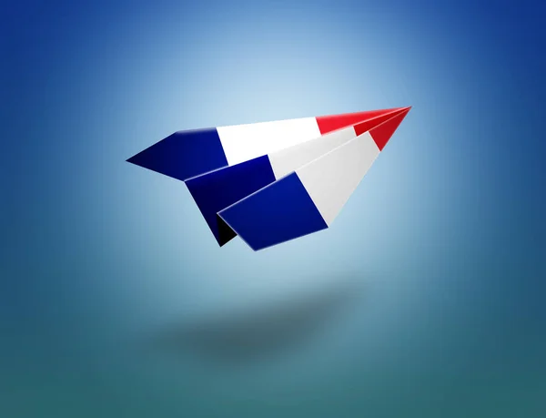 Létající Origami Papírové Letadlo Francouzskou Vlajkou Ořezová Cesta Letadlo — Stock fotografie