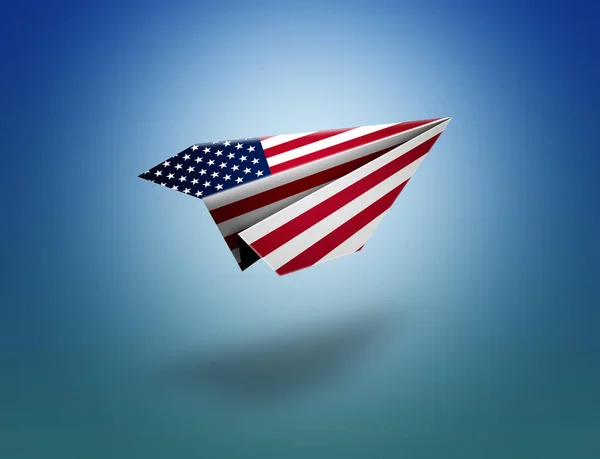 飞纸飞机折纸与美国国旗 平面的裁剪路径 — 图库照片