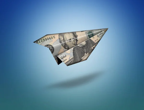 Origami Aereo Carta Volante Con Banconota Dollaro Usa Percorso Ritaglio — Foto Stock
