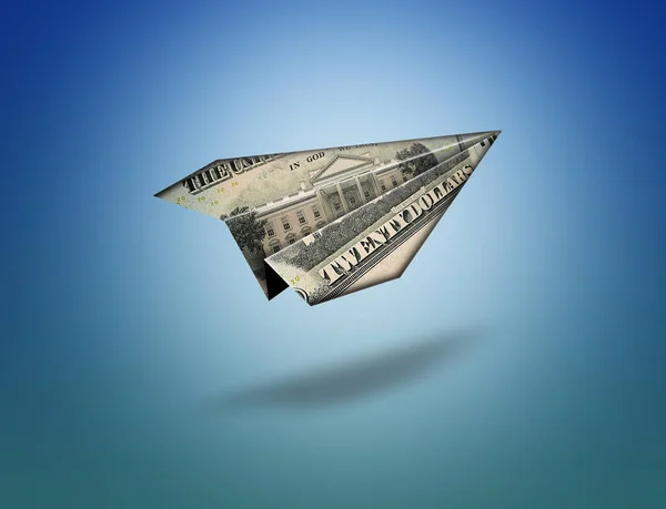 Που Φέρουν Χαρτί Origami Αεροπλάνο Νομοσχέδιο Δολάριο Ηπα Διαδρομή Αποκοπής — Φωτογραφία Αρχείου