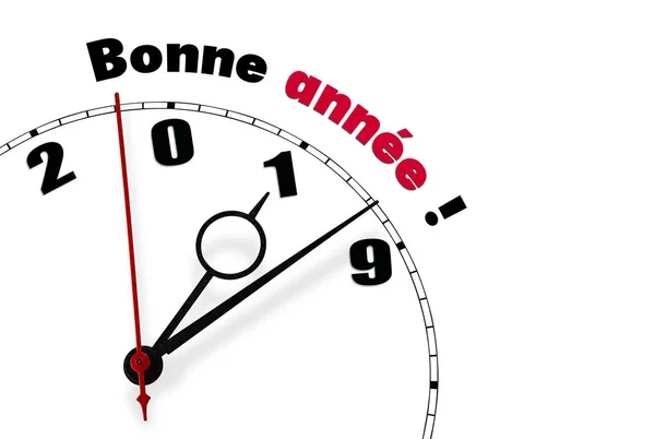 Horloge Blanche Avec Bonne Année 2019 Mots Français — Photo