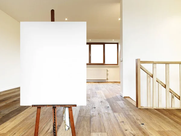 Painter Easel Empty Canvas Modern Interior Wooden Floor — Stock Photo, Image