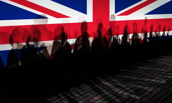 Viele Menschen Schatten Gegen Flagge Bildschirm Brexit Konzept — Stockfoto