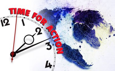 Earth harita karşı eylem için zamanla saat. İklim değişikliği kavramı