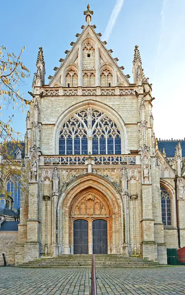 Side Entrance Notre Dame Sablon Cathedral Brussels Belgium 2019 — Stock Photo, Image