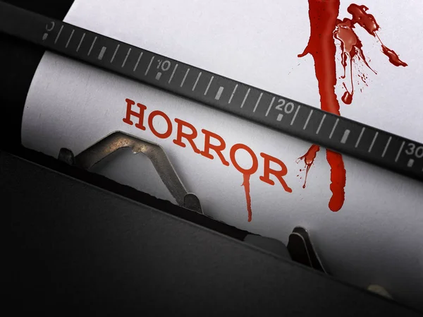 Horror message and blood typed on vintage typewriter — Stock Photo, Image