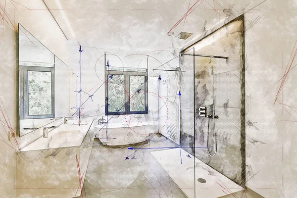 Illustratie dromen en geplande renovatie van een badkamer — Stockfoto