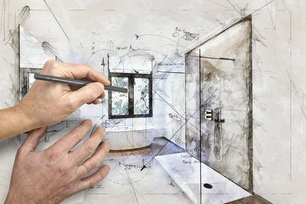 Illustration dreaming and planned renovation of  a Bathroom