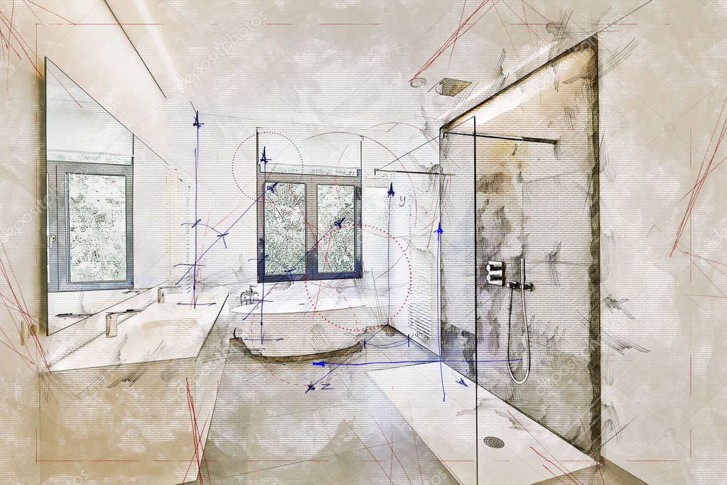 Illustration dreaming and planned renovation of  a Bathroom