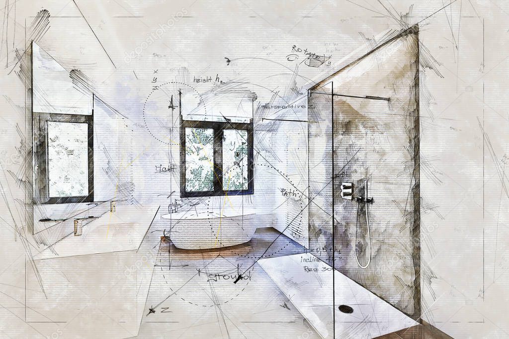 Illustration dreaming and planned renovation of  a Bathroom