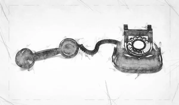 Alte und alte Telefon-Illustrationsskizze — Stockfoto