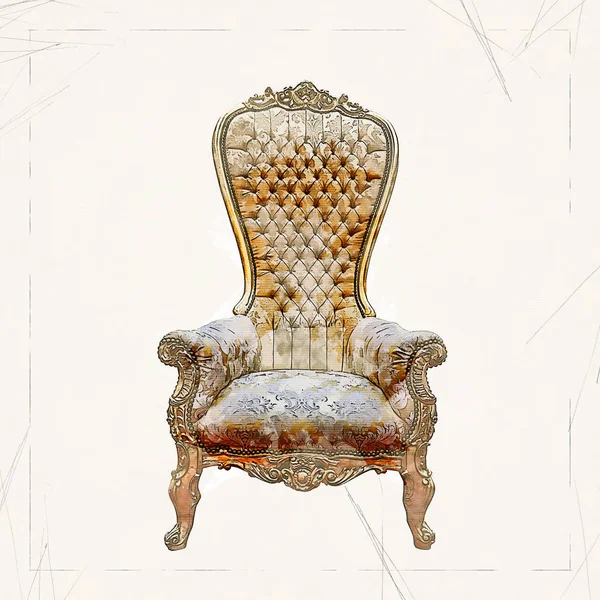 Digital illustration painting of a Elegant golden royalty throne — Stock Photo, Image