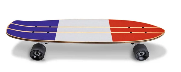 Skate board in legno con bandiera francese isolata — Foto Stock