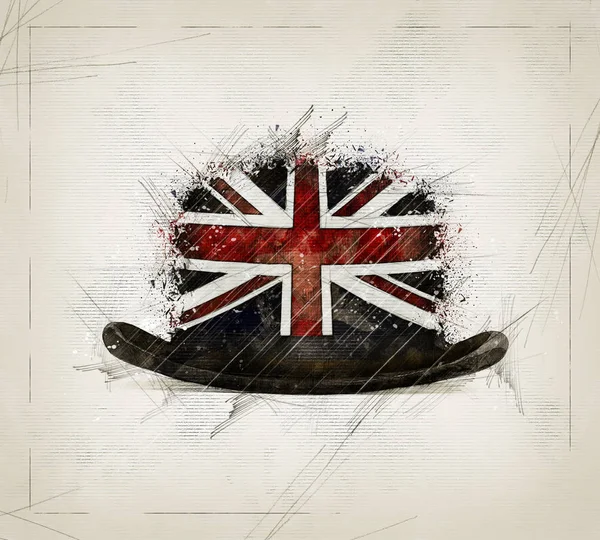 Illustration Skizze einer englischen Melone mit der Flagge von Großbritannien — Stockfoto