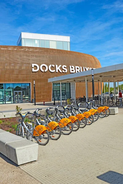 在码头 Bruxsel 主入口租用自行车的存货 — 图库照片