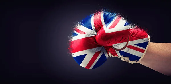 United kingdom flaged boxe gloves shattering- concept for Brexit — Stock Photo, Image