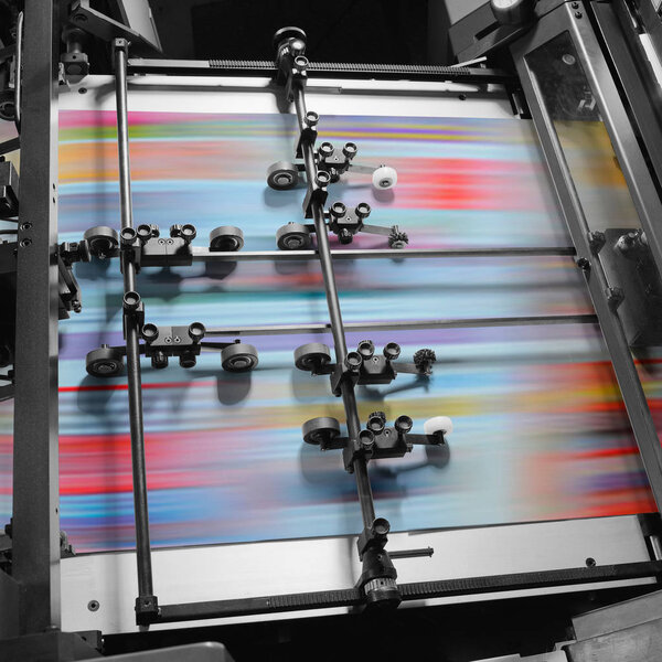 Detail shot of the workings of a printing factory.