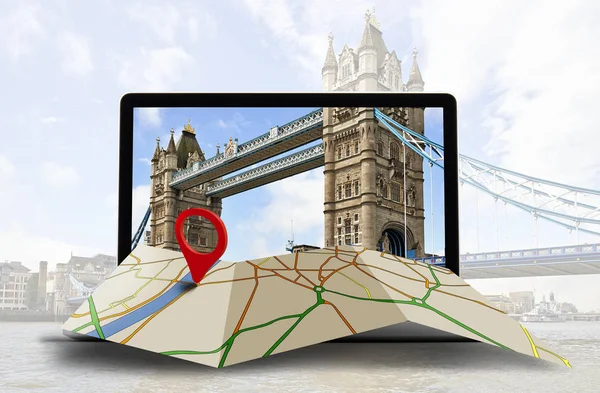 Ukazatel mapy na Tower Bridge v Londýně — Stock fotografie