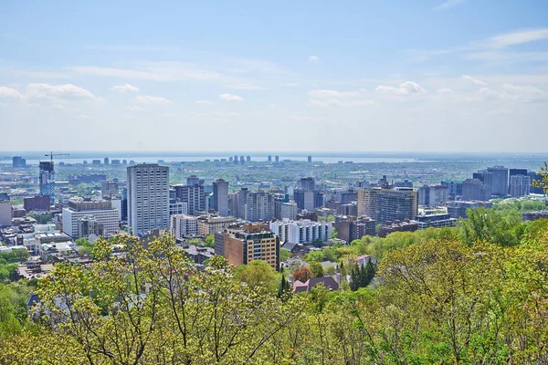 Skyline Panorama of the city of Montreal, Quebec, Canada. Shot from the Mount Royal above the city.
