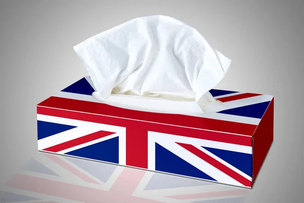 Blanco Weefsel Van Cosmetische Weefsels Doos Geïllustreerd Met Britse Vlag — Stockfoto