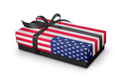 Gift box with Silk ribbon and usa Fag concept .