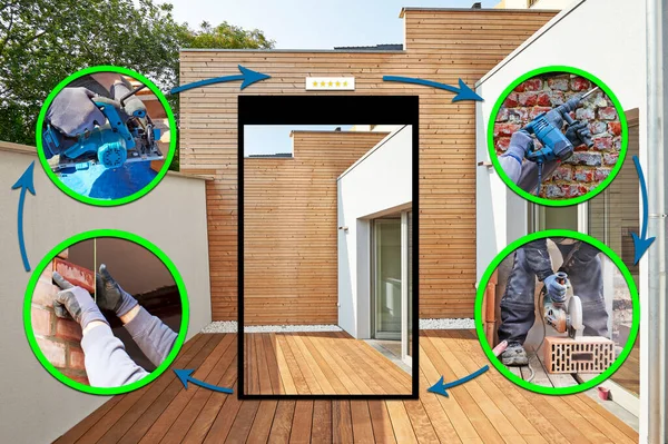 Grafiskt Shema För Att Förklara Flera Steg Renovering Innergård — Stockfoto