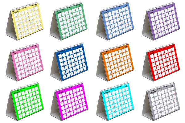 Monate Farbiger Schreibtischkalender Isoliert Auf Weiß — Stockfoto
