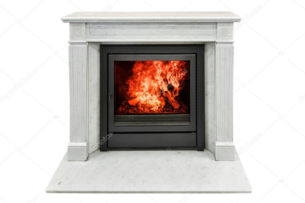 Classical marble fireplace isolated on white with clipping path