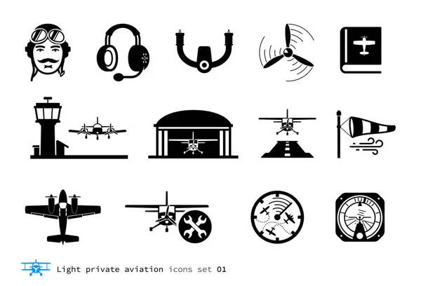 Light Private Aviation Icons Set Piston Powered Aircraft — Stock Vector