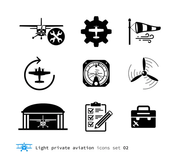 Set di icone dell'aviazione privata leggera — Vettoriale Stock