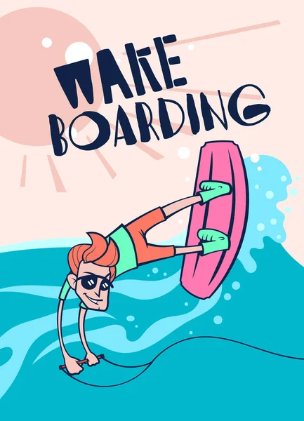 Cartoon wake boarding poster — Stock Vector
