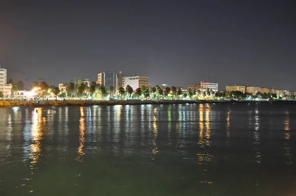 Kıbrıs Limasol Molos Güzel Bir Gece — Stok fotoğraf