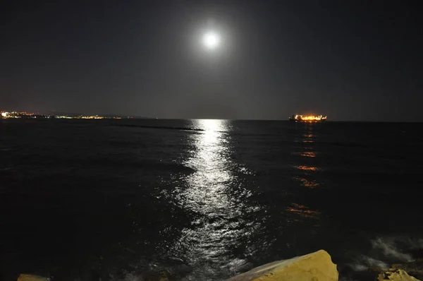 Beautiful Night Limassol Molos Cyprus — Stock Photo, Image